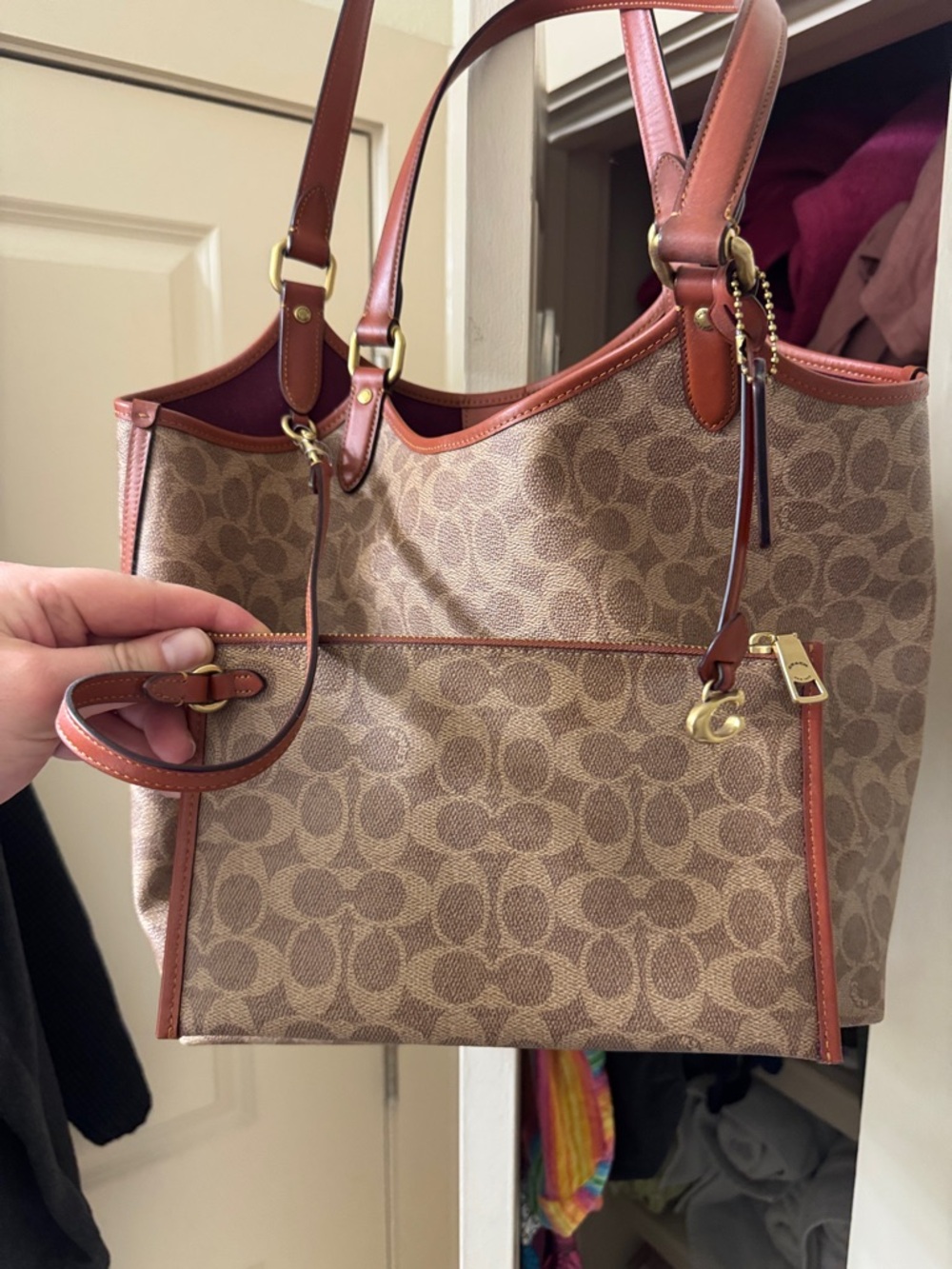 Coach Brown Signature Canvas Tote with Rust Leather Trim - Picture 4 of 5